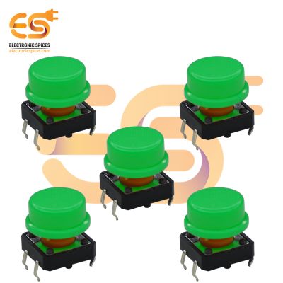 12x12x7.3mm Tactile Push Button Switch with Green Round Cap (5pcs each)